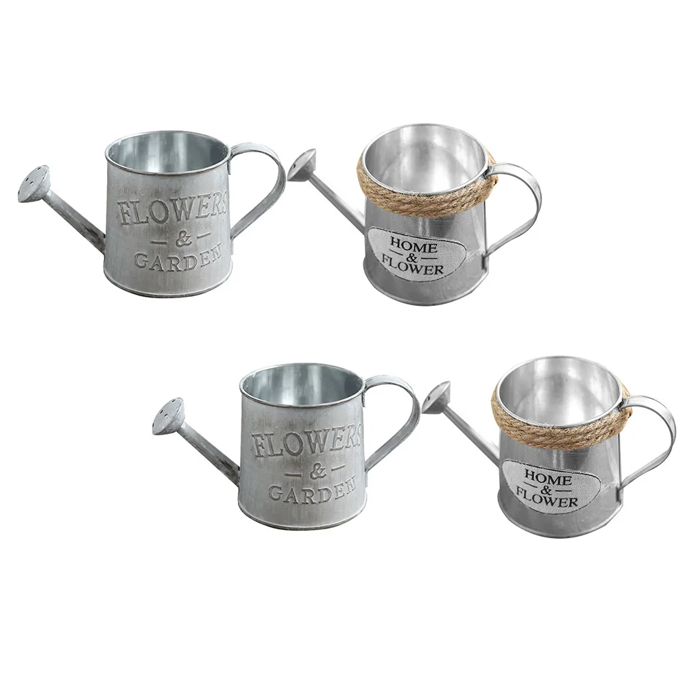 

4 Pcs Tin Watering Can Garden Iron Bucket Flower Plant Buckets Storage Container Retro Adornment Kettle
