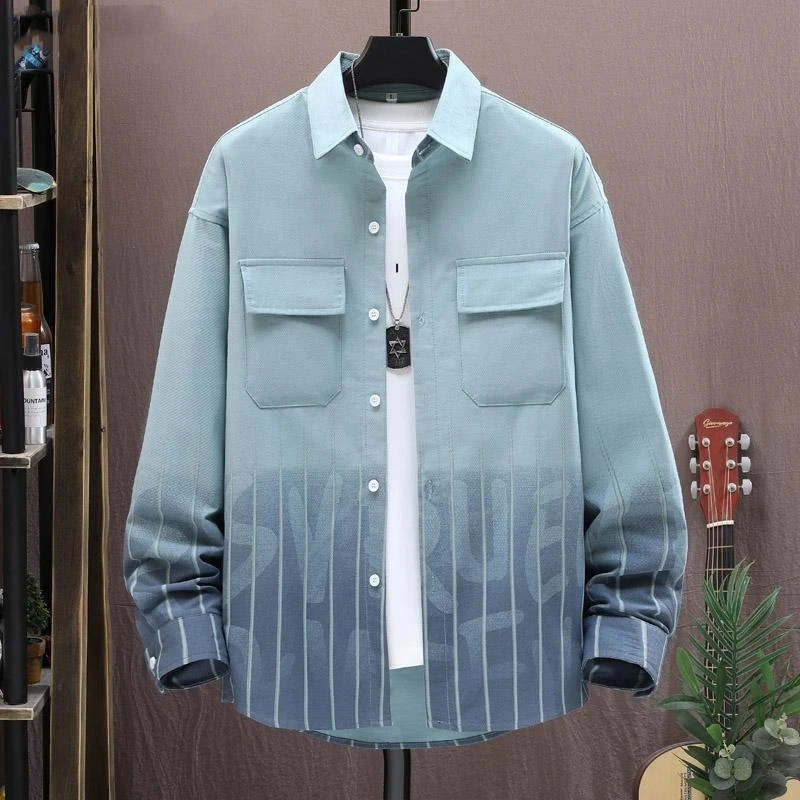 

Spring Autumn New Fashion Turn-down Collar Long Sleeve Men's Clothing Blouse Gradient Color Casual Fashion Button Trend Shirts