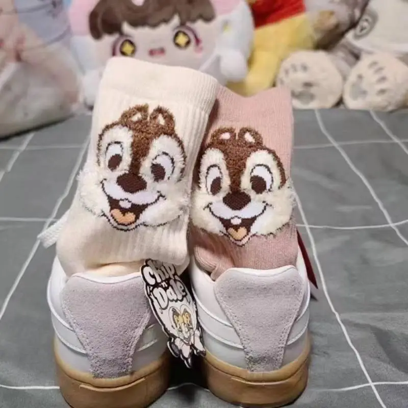 New Disney Anime Cartoon Kawaii Chip Dale Pure Cotton Socks Middle Tube Autumn Winter Plush Socks Ventilate Girl Brithday Gifts