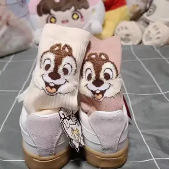 디즈니 애니메이션 만화 카와이 칩 데일 순면 양말, 중간 튜브 봉제 양말, 소녀 생일 선물 환기, 가을, 겨울, 신제품