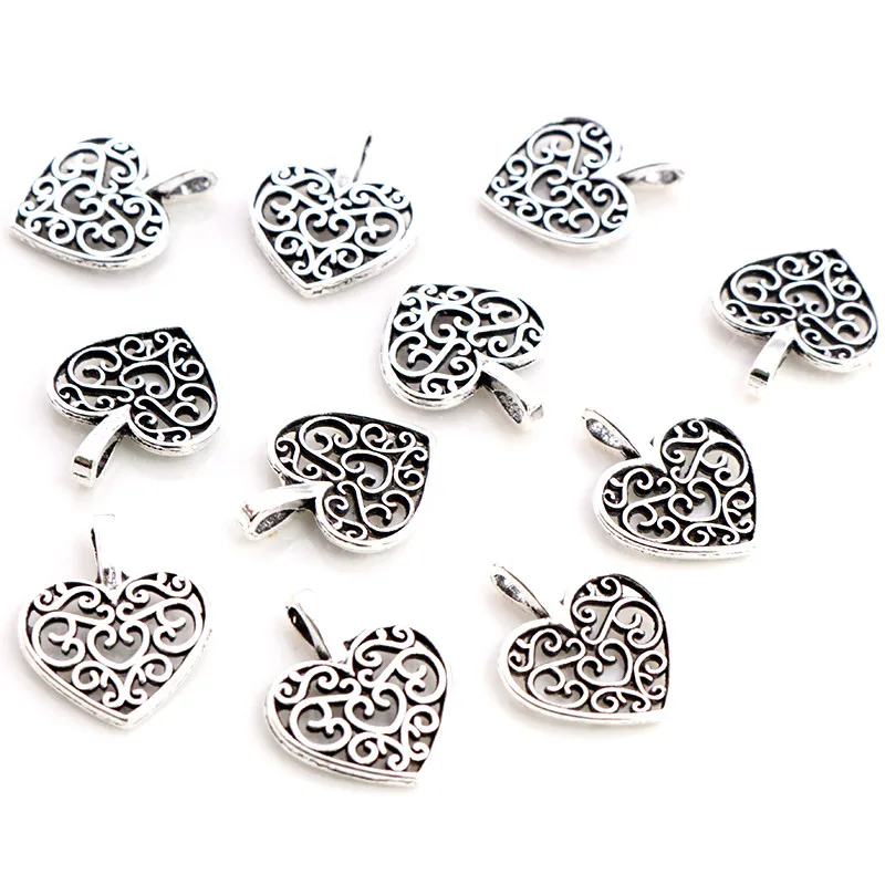 30pcs Charms hollow lovely heart 16x14mm Antique Making pendant fit,Vintage Tibetan Silver Plated Bronze,DIY bracelet necklace