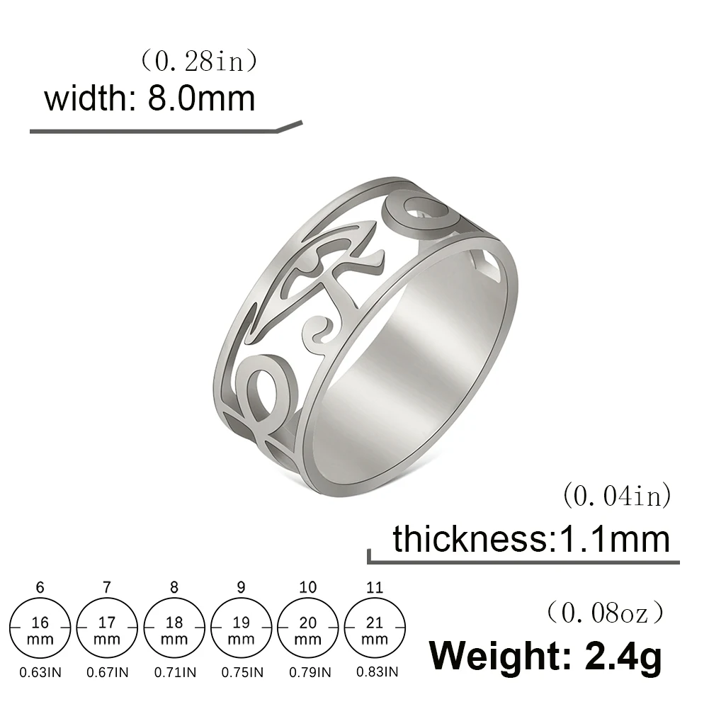 LIKGREAT Ancient Egypt Eye Of Horus Ring Stainless Steel Hollow Ra Udjat Finger Rings Accessories Ankh Cross For Women Men Gifts