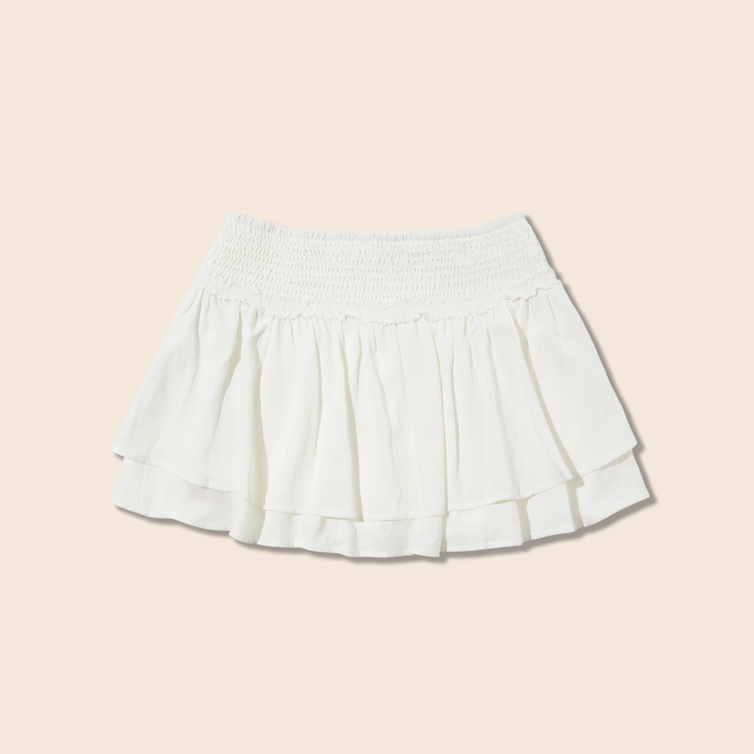 YESCCI A-Line Mini Skirt Elastic Waist Double Layer Ruffle White Skirt Moisture Wicking 2026 Summer Women's Clothing S56446130