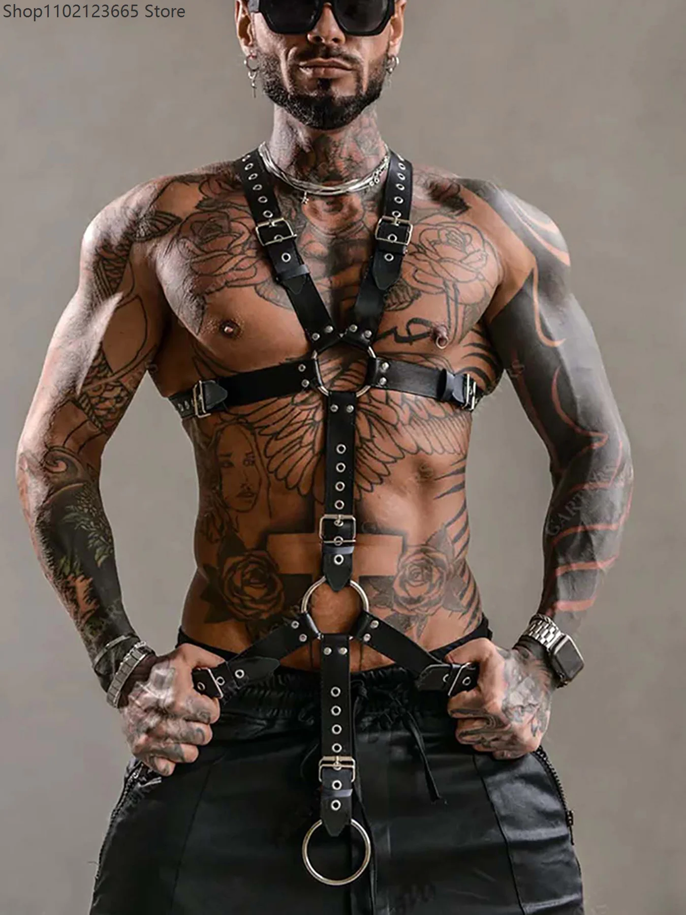 Harness Leather Adjustable Body Harness For Men Goth Punk Cosplay Chest Belt Strappy O-ring Festival Rave Gear Accessories