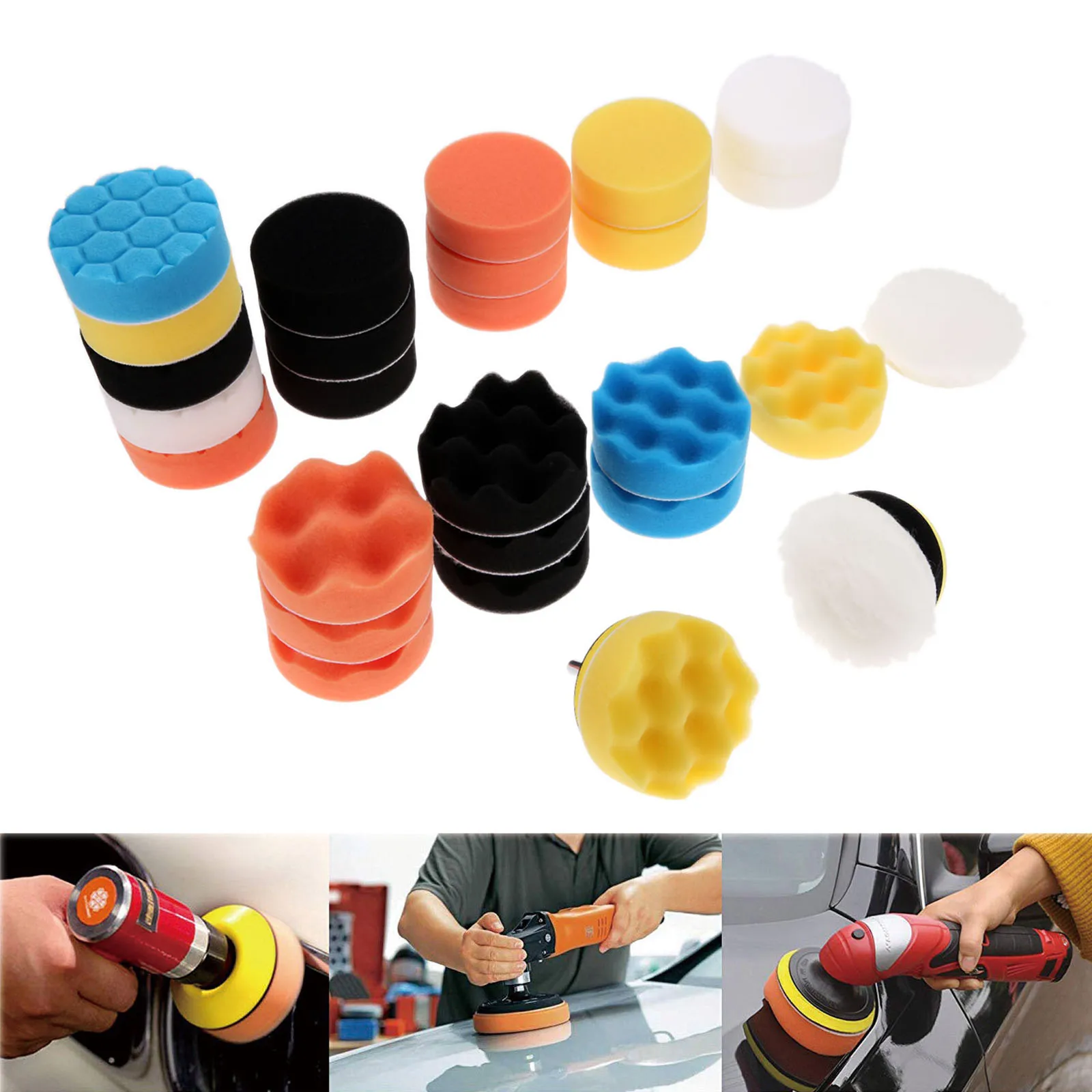 31pcs 3 Inch Car Sponge Polishing Waxing Buffing Pads Kit Car Foam Dirll Polishing Wheel Pad Kit Auto Exterior Accessories