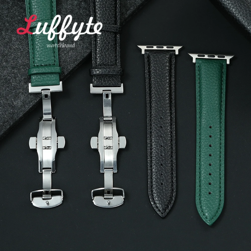 Cinturino in pelle PU a grana litchi per Apple Watch 1-11 Ultra SE 3 2 1 Cinturini da uomo d'affari per cinturino Iwatch 38-49mm