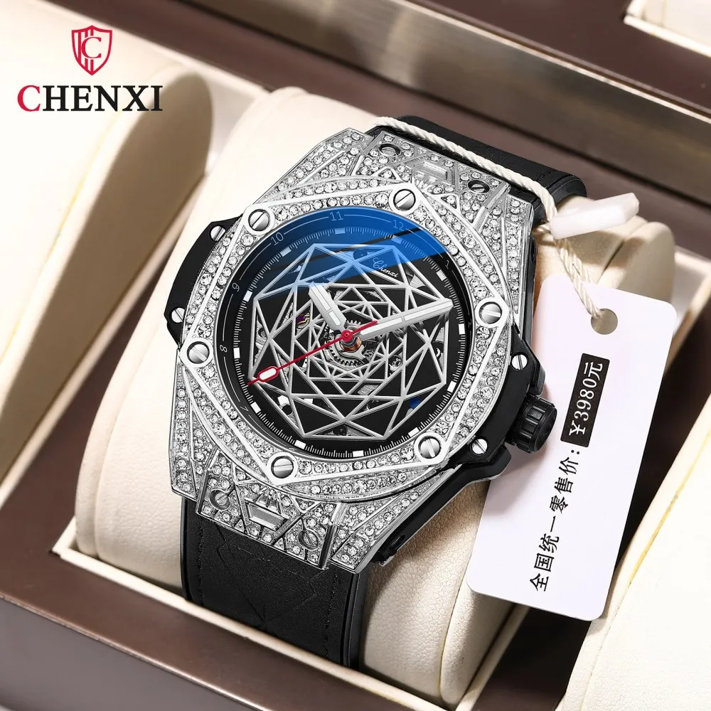 2022 Luxury Ice Out Watch Men Diamond Watches Leather Band Automatic Mechanical Wristwatches Male Clock Relogio Masculino