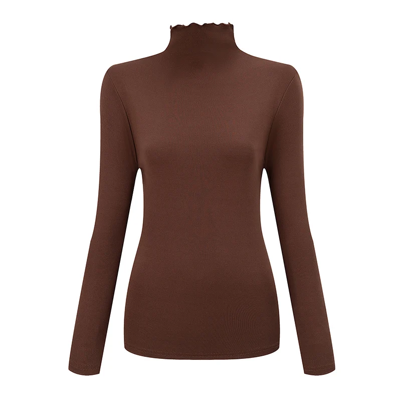 3-piece Women's Autumn And Winter Lace High Neck Solid Color Warm Base Shirt Comfortable Plus Size Youth Casual Sports T-shirt