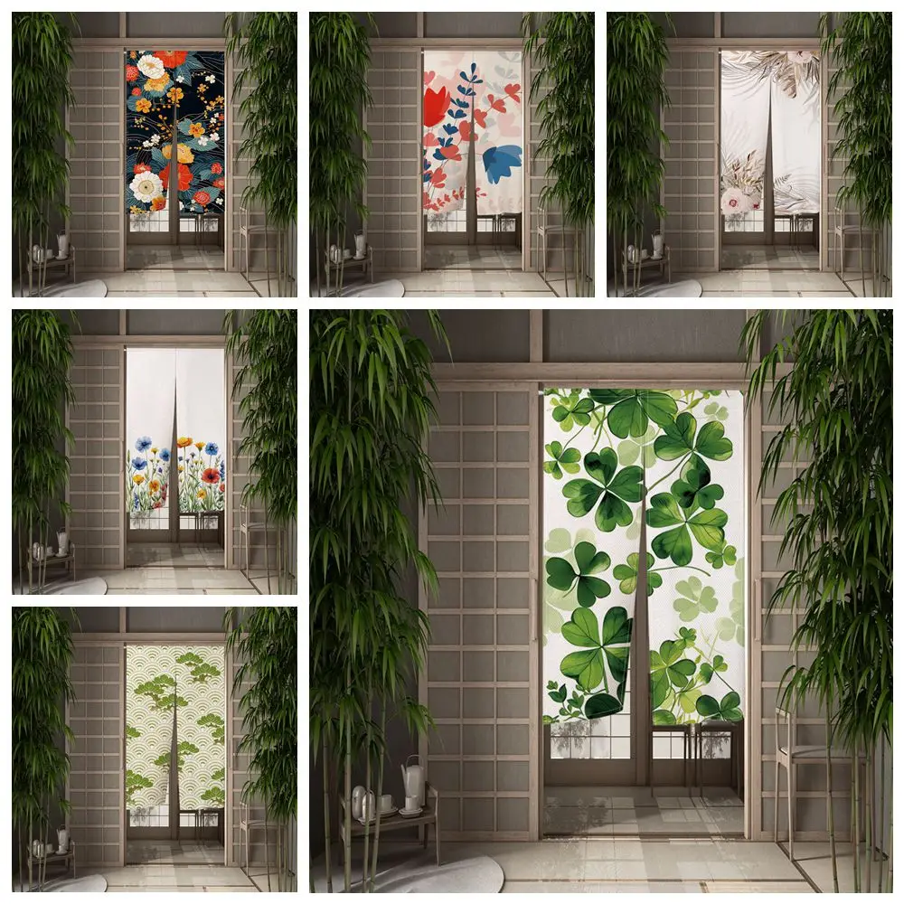 Japanese Door Curtain Plants Leaves Flowers Bedroom Kitchen Doorway Entrance Decor Hanging Curtain Semi-split Privacy Partition