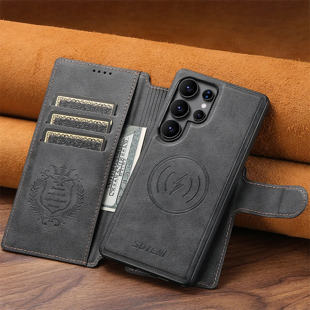 

2 in 1 Detachable Magnetic Wallet Case Card Holder Phone Case for Samsung Galaxy S25 S24 S23 S22 Ultra Leather Protective Cover