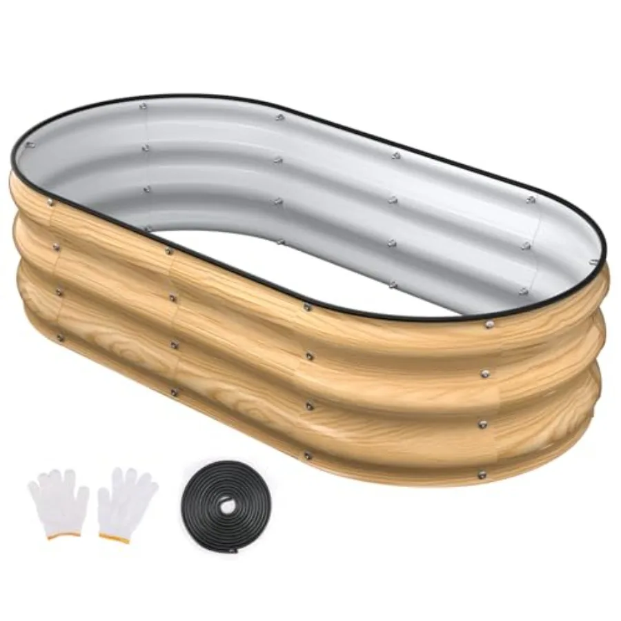 

Gaanized Raised Garden Beds, Raised Garden Bed with Safety Edging and Gloves, Oval Metal Planter Box for Gardening Vegetables F