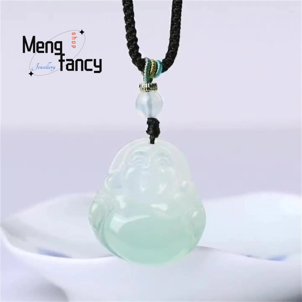 Natürlicher Eis qualität Chalcedon Achat halb Berg halb Wasser Maitreya Buddha Anhänger exquisite elegante hochwertige Modeschmuck