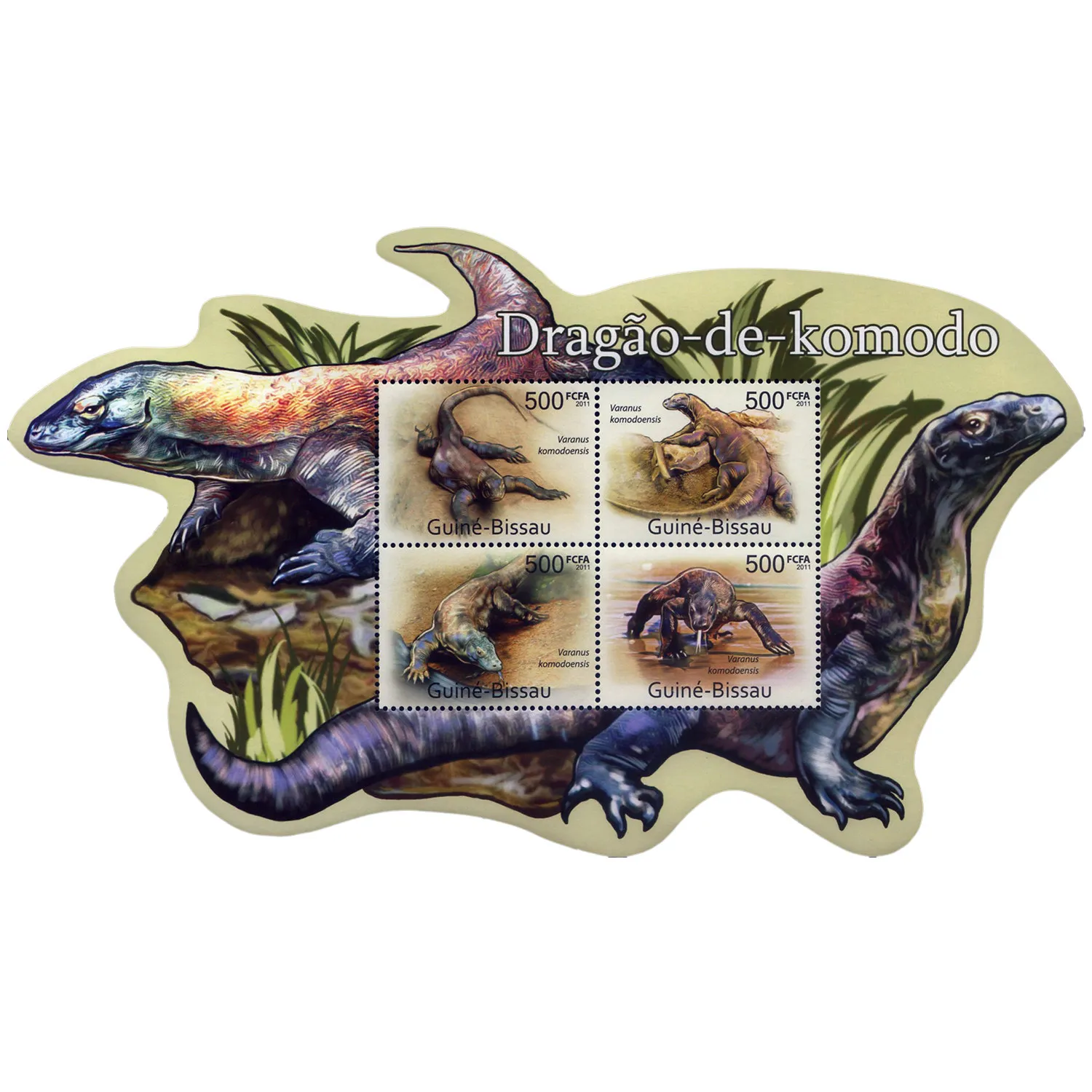Año 2011, Lámina de recuerdo con sellos postales nuevos del Lagarto Gigante de Komodo, 1 hoja, 4 sellos postales coleccionables, material para accesorios de scrapbooking
