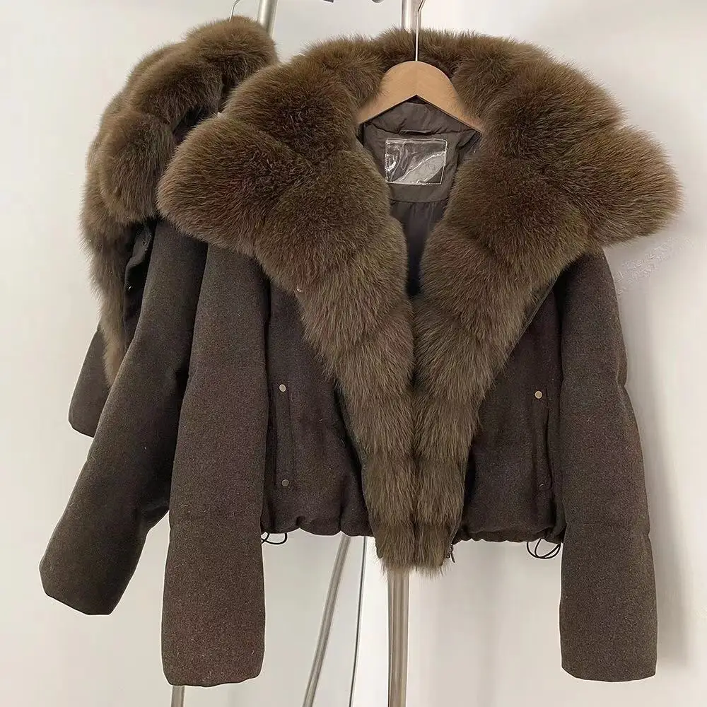 

Jxwatcher Women's Down Coats and Parkas Luxury Big Real Fox Fur Collar Puffer Coat Fall Winter Thick Warm White Duck Down Jacket
