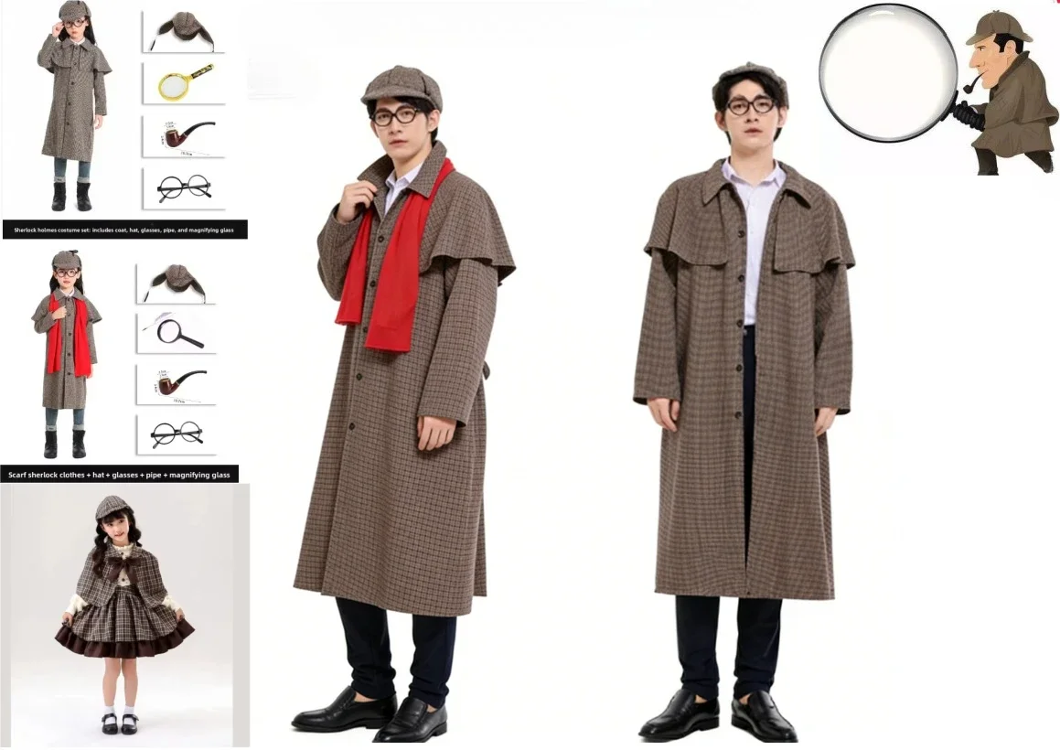 

Arthur Ignatius Conan Doyle Halloween Sherlock Cosplay Costume Detective Role-playing Performance Set Parent-child Relationship