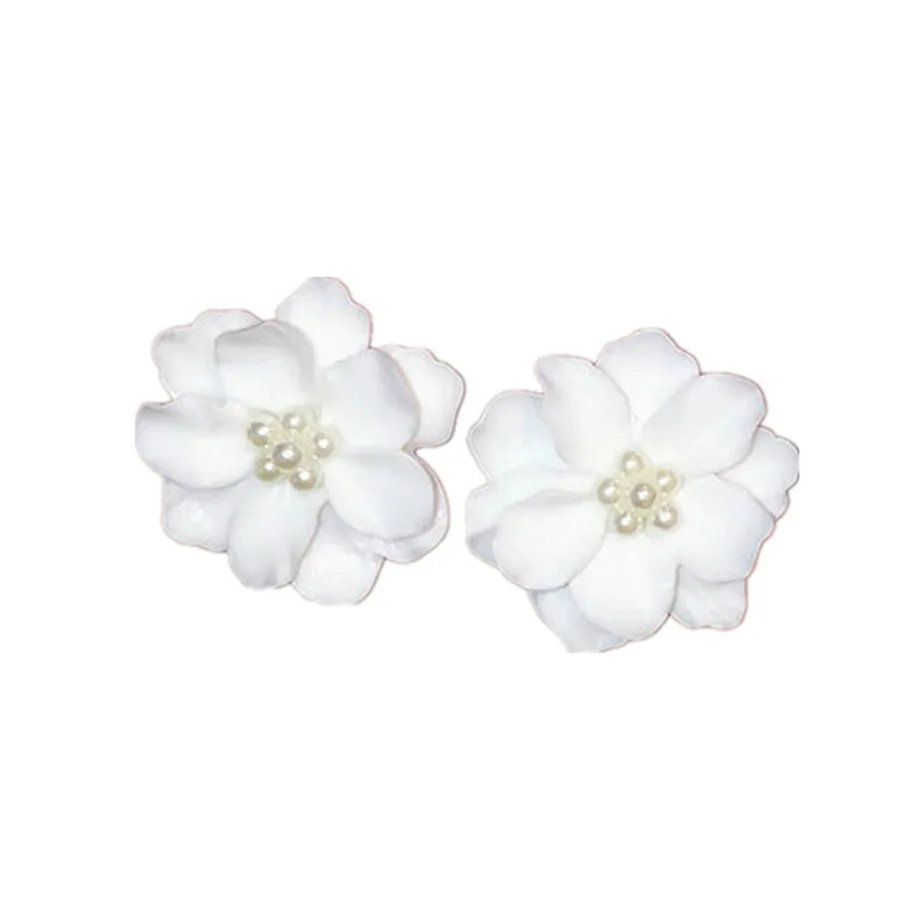 Women White Stereo Fresh Flowers Fashion Earring Beach Vacation Ear Jewelry