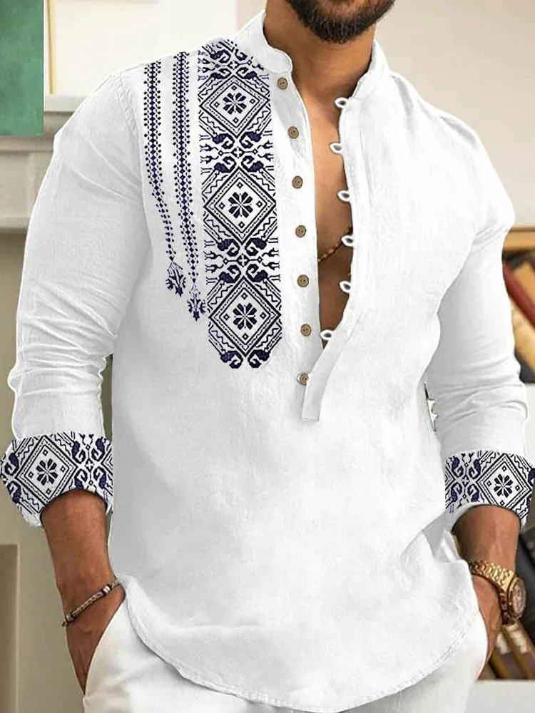 

Ele Men's Floral irt Casual Long Sve Stand Collar Print Top Breathable Polyester Youth Faion Spring Autumn Wear