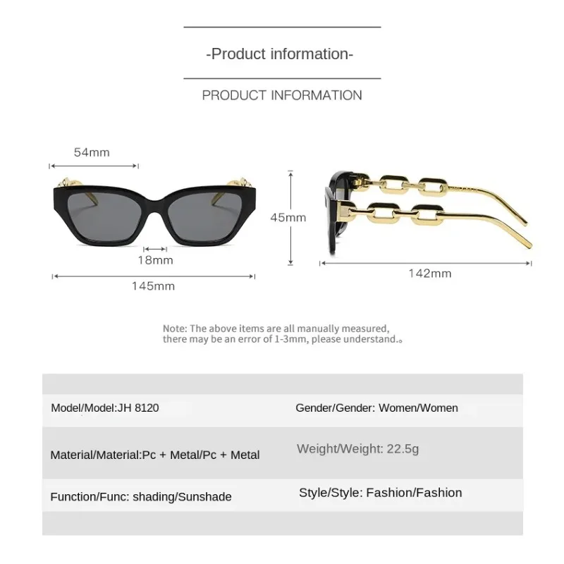 Fashion Small Cat Eye Sunglasses Women Trending Product 2024 Luxury Brand Cateye Chain Leg Sun Glasses Ladies Black Shades UV400