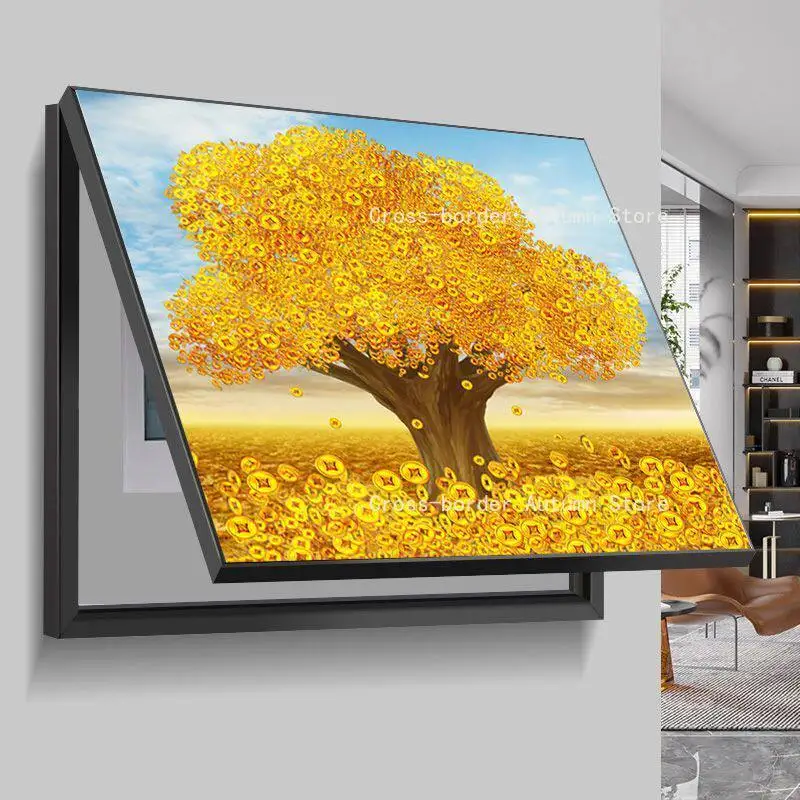 Fortune tree meter box, living room decorative painting horizontal distribution box occlusion, power switch box mural 45*35cm