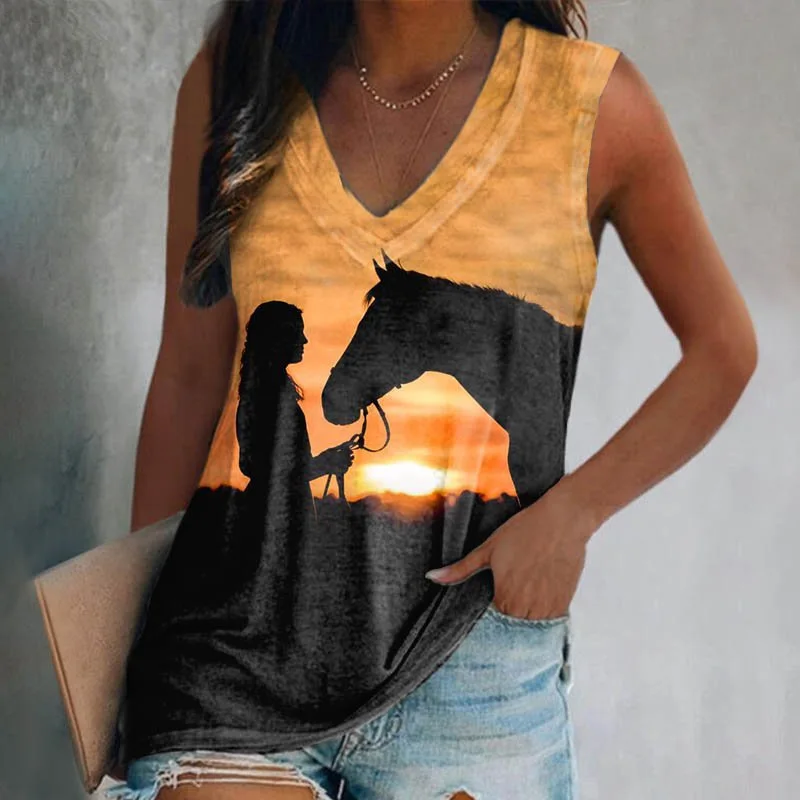 Summer Horse Butterfly 3D Print Tank Tops Women Fashion Streetwear Oversized V-Neck Vest Off Shoulder Sleeveless Woman Camisole