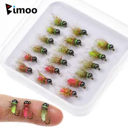 Bimoo 18pcs/Box #12 #14 #16 Fast Sinking Wet Euro Nymph Fly Barbed Tungsten Beadhead Jig Nymph Fly For Trout Fishing Lures Baits