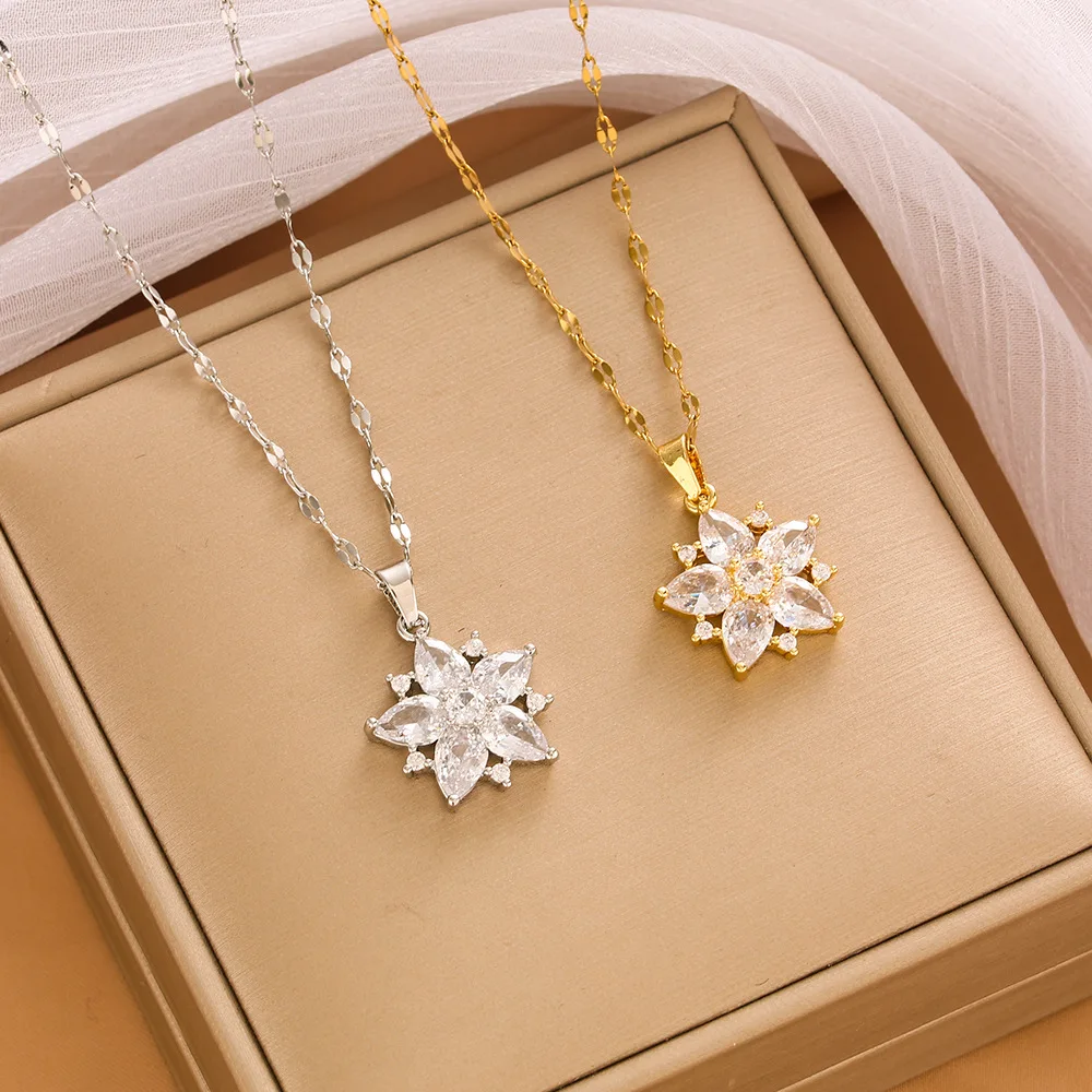 Naszyjnik ślubny w stylu słonecznika, luksusowy, bankietowy, damski, uniwersalny łańcuszek na obojczyk, łańcuszek ze stali tytanowej, popularny w Internecie.