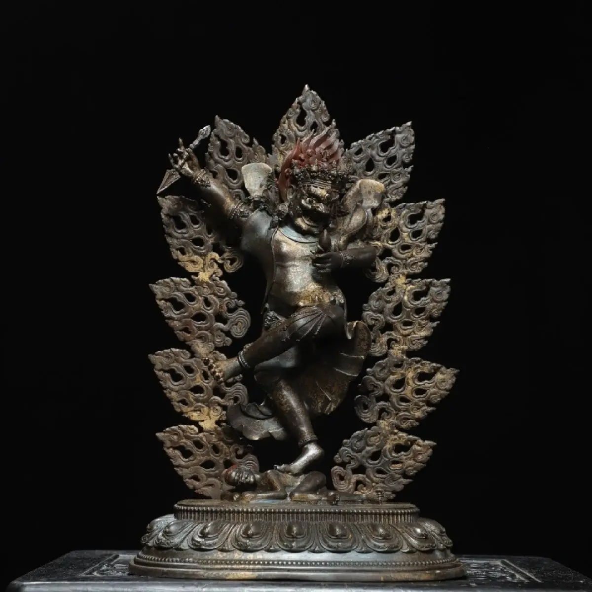 Antique Tibetan Dorje Shugden Protector Deity Buddha Statue Religious Desktop Altar Ornament Temple Home Decoration