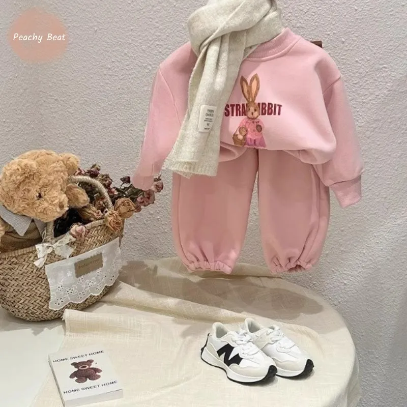 

Baby Girl Princess Cotton Padded Clothes Set Pullover+Pant 2PCS Winter Child Thick Suit Cartoon Jacket Warm Baby Clothes 1-10Y