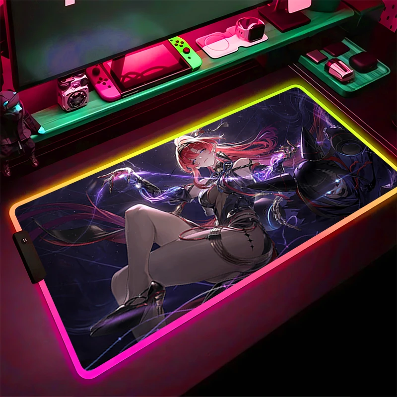 RGB LED Mouse Pad Gaming Mat PC Accessories Mousepad Desk Mat Non Slip Extended Pad Rubber W-wuthering Waves Yinlin Keyboard Pad