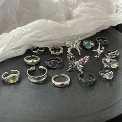 Fashion Punk Gemstone Irregular Metal Ring for Women Men 2023 Personality Design Crystal Opening Adjustable Finger Rings Gift