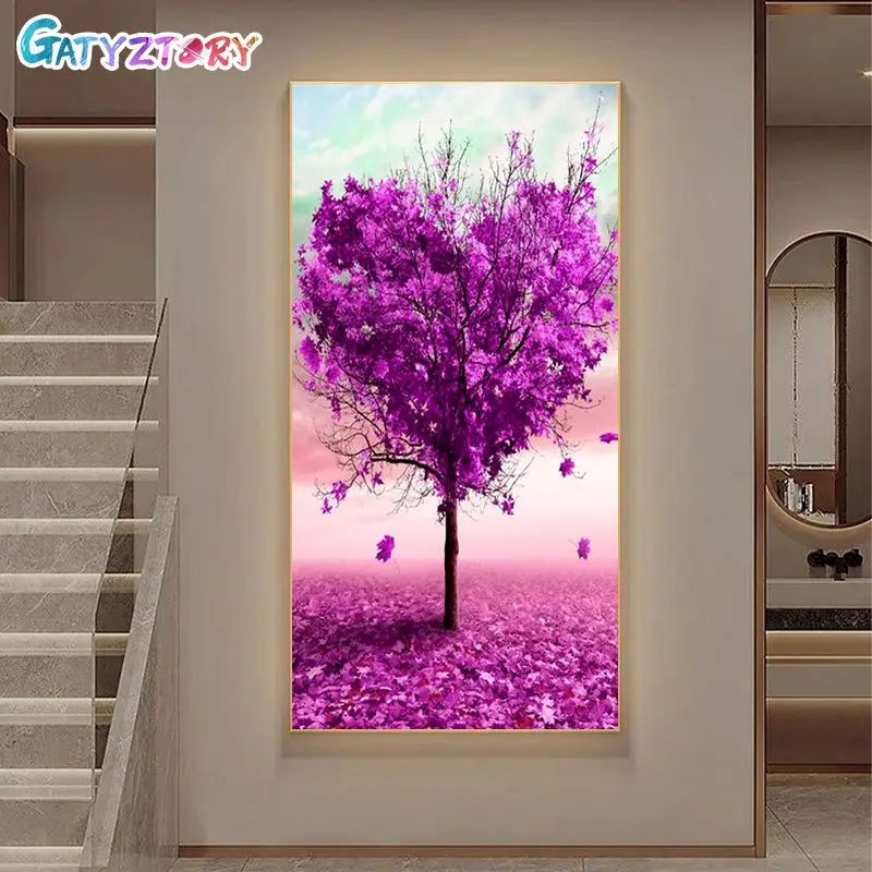 

GATYZTORY Large Size Painting By Number Scenery Kits Diy Handpainted Picture By Number Purple Tree Drawing On Canvas Home Decor