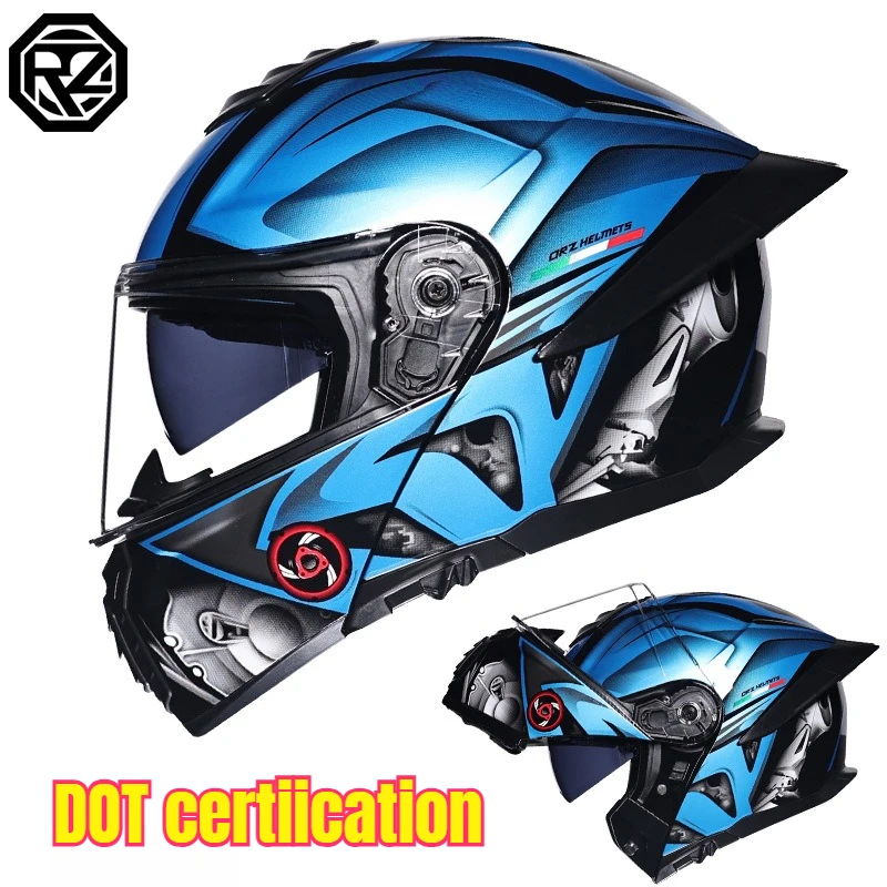 

DOT Approved Motorcycle Helmet Dual Visor Modular Flip Up Full Face Helmet Cascos Para Moto Motocross Night Vision Lenses
