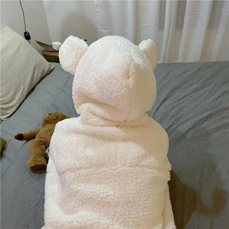 Large Size Cute Teddy Bear Coral Fleece Pajamas Wintertime Women\'s Night Gown Robe Thickening Type Can Be Worn Outside