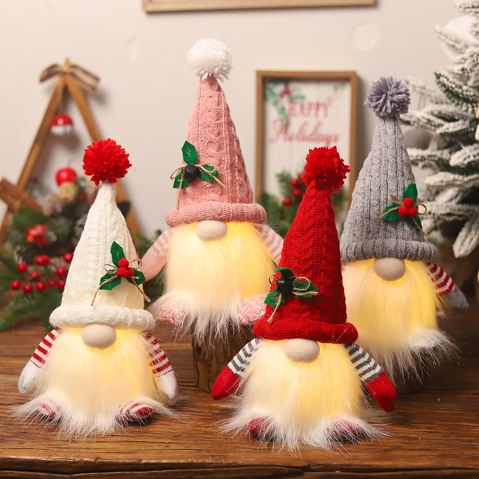 1~4pcs 2024 Christmas Doll Elf Knitted Gnome with Led Night Light Christmas Decorations for Home Xmas Navidad New Year 2025 Gift