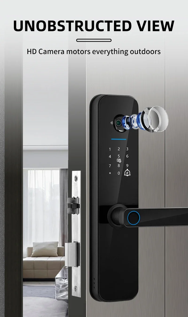 Camera Peephole euro 85mm mortise Smart door lock Remotely unlock tuya wifi biometic fingerprint Pincode Card Digital door lock