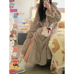 Hooded Robe for Women Sleepwear Nightdress Winter Night Wears Warm Fleece Pajama One Piece Nightgown Ruffle Long Sleeve Homewear