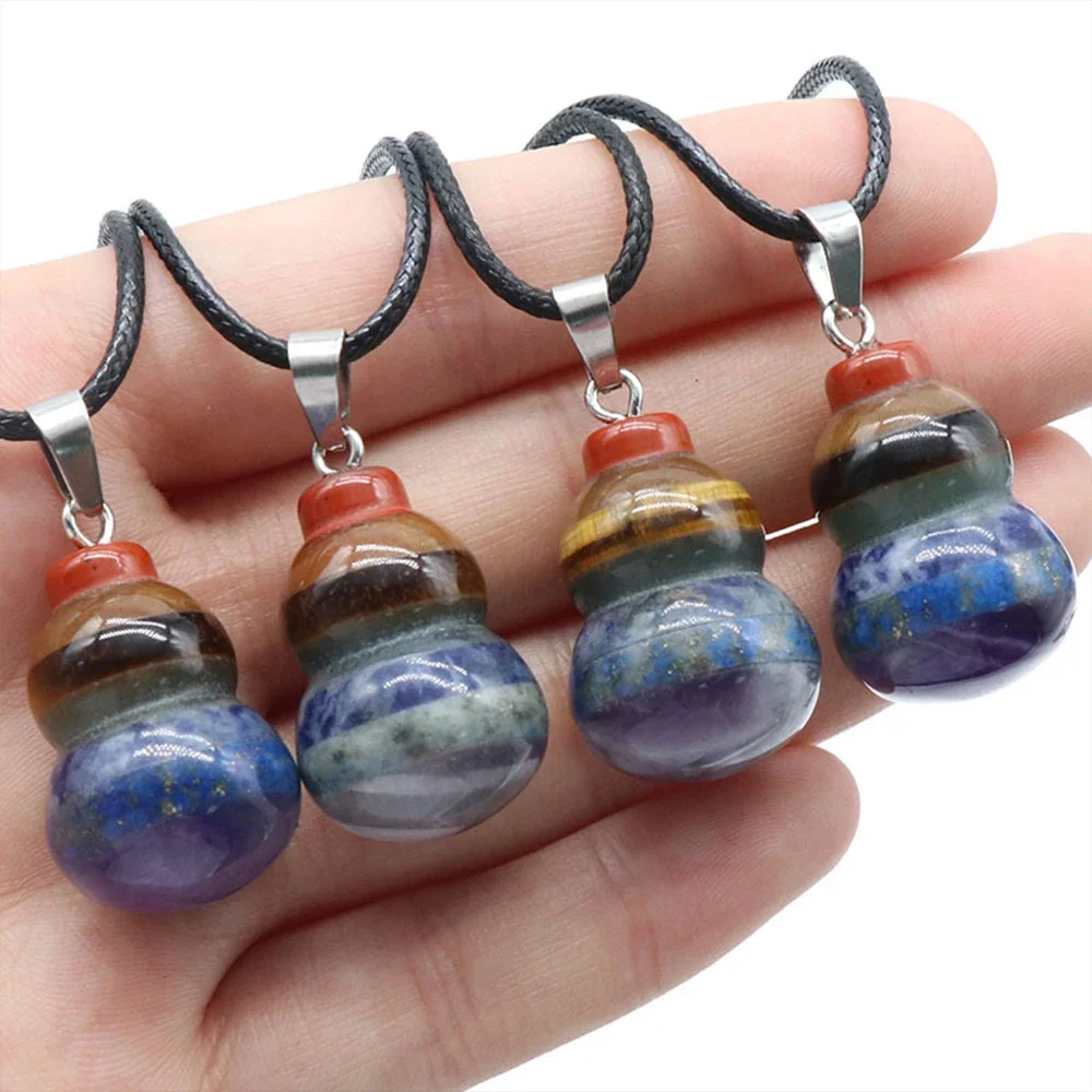 7 Chakra Natural Stone Gourd Pendant Seven Colors Gem Reiki Healing Energy Exorcism Amulet Lucky Auspicious Feng Shui Jewelry