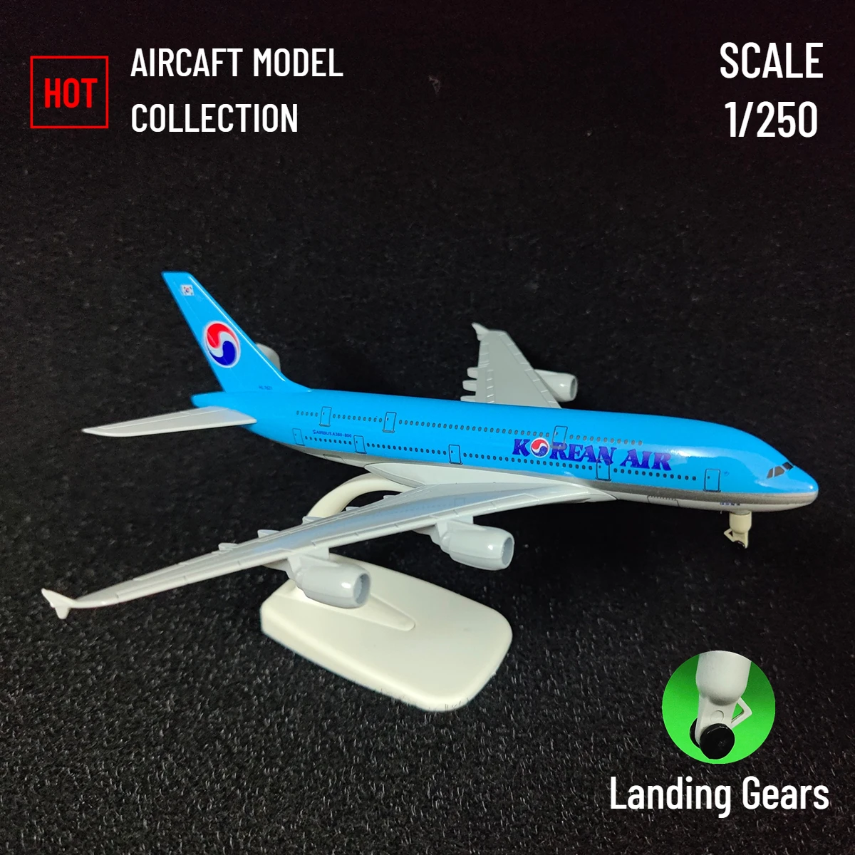 Scale 1:250 Metal Aircraft Replica, Korean A380 Airplane Aviation Model Miniature Art Office Home Decoration Kid Fidget Boy Toy