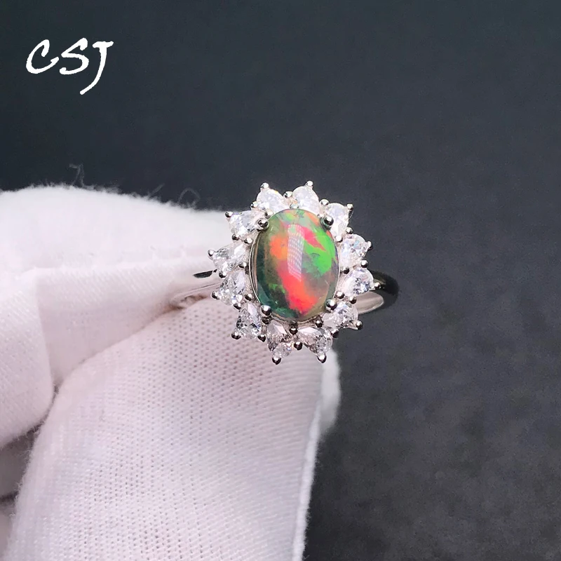 Elegant Natural Black Opal Ring 925 Sterling Silver Gemstone Oval 7*9mm for Women Lady Birthday Party Jewelry Gift