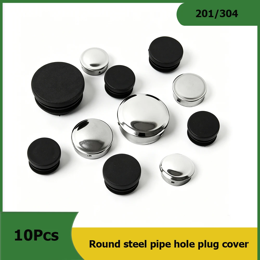 10Pcs 304/201 Stainless Steel Round Steel Pipe Hole Plug Insert End Cap Non Welding Plug Inner Plug Head Cap Decorative Cap
