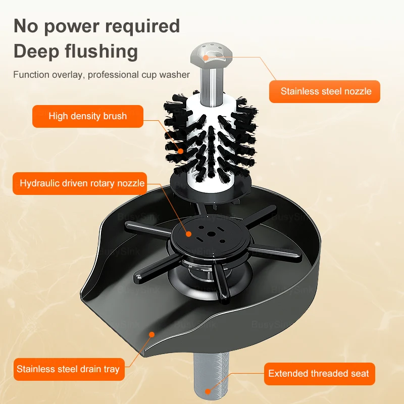 Glass Rinser for Kitchen Sinks Cup Washer Kitchen  Accessories Silver Stainless Steel Brush Cleaning Tools