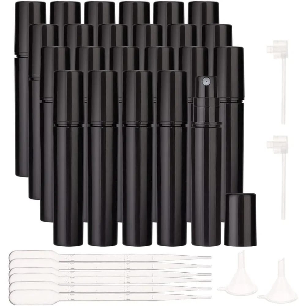 80pcs 3ml Matte Plastic Fine Mist Spray Bottle, Mini Plastic Black Spray Bottles with 6pcs Pipettes, 2pcs Funnels and 2pcs