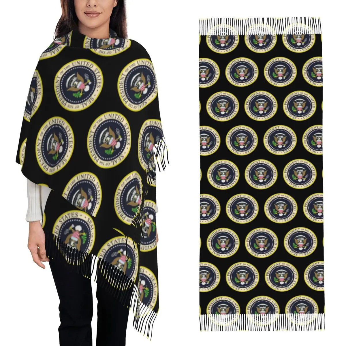 Seal Of The President Of The United States Scarf Tassel Scarves for Women Soft Warm Shawls and Wraps Long Fall Winter Shawl Wrap