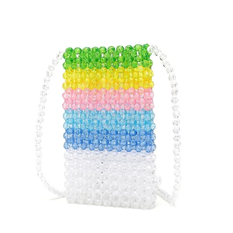 New Colorful Combination Acrylic Beaded Bag Simple Casual Transparent Crystal Weaving Mobile Phone Crossbody Bags for Woman