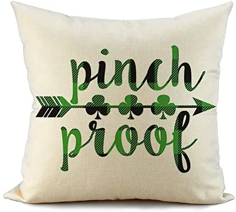 

St Patricks Day Pillow Cover Green and Black Buffalo Check Plaid Pinch Proof and Clover Arrow Happy St Patricks Day Decorations