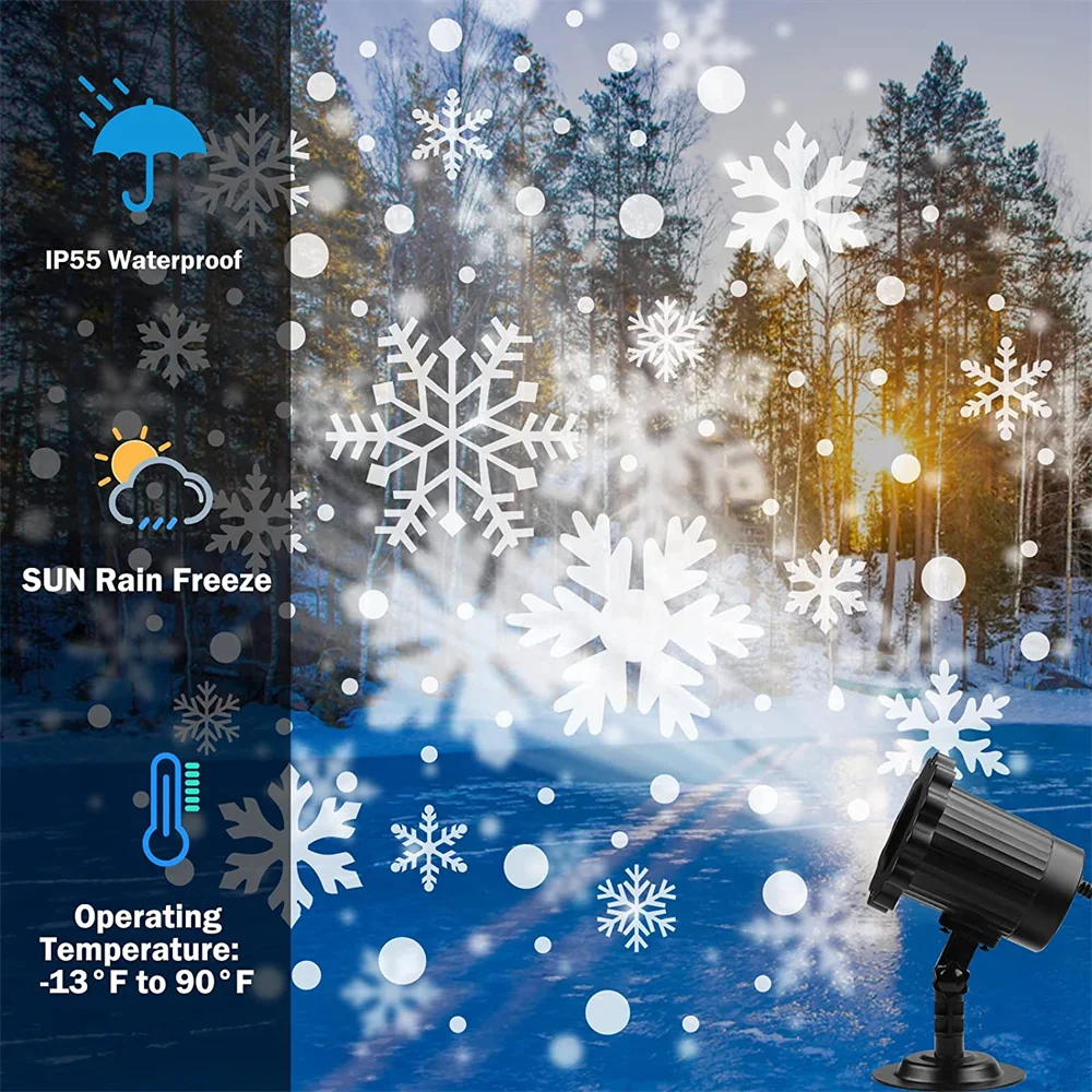 Snowflake Projector Lights Outdoor Waterproof Rotating LED Snowfall Projection Lamp for New Year Wedding Party Garden Xmas Decor