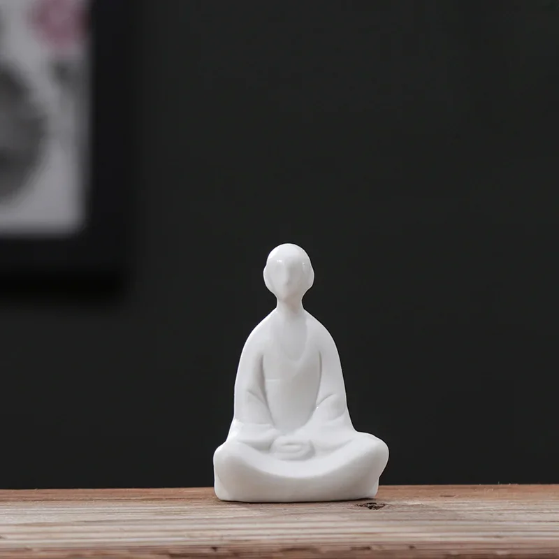 White Porcelain Monk Figurines Aesthetic Living Room Bonsai Fish Tank Miniatures Originality Vintage Home Decor Estatua FYFM view 4