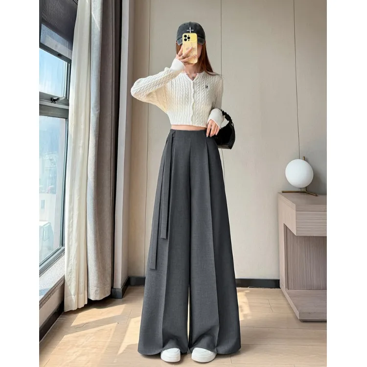 High Waist Wide Leg Pants Korean Style Autumn New Arrival Slim Fit Straight Casual Floor Length Women's Polyester Fiber