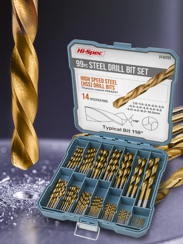 Ensemble de 99 à 130 forets métalliques 1-10 mm en acier HSS titane, forets pour maçonnerie, bois et hydrociment, outil à main