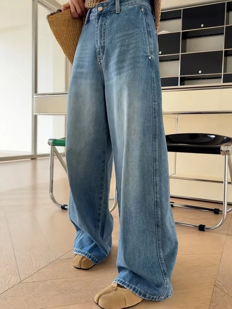 

GGAO Poetland Women's Straight Leg Jeans Loose Fit High Waist Cotton Denim Pants Versatile Casual High Street Sle Blue